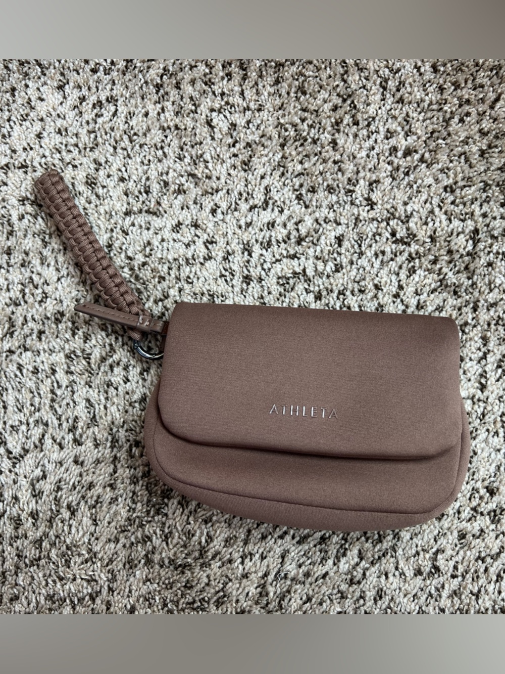 Athleta Taupe Brown Neoprene Wristlet Pouch with Braided Strap